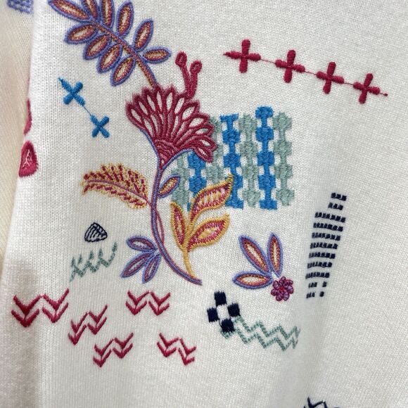 NWT Johnny Was Embroidered Wool Cashmere Sweater XL Cream Floral Boho Pullover - Picture 5 of 9